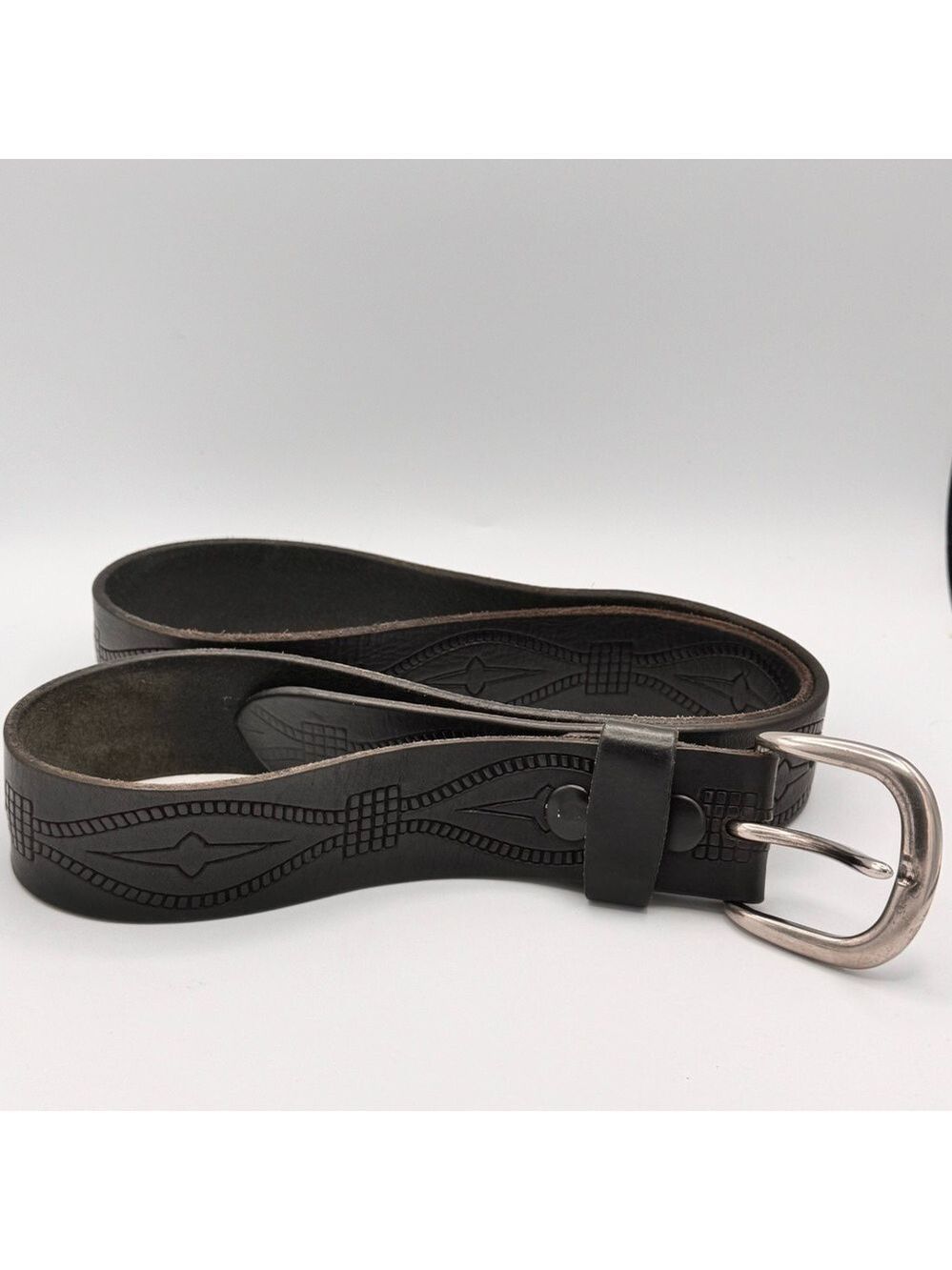 Canadian Made Black Embossed Genuine Leather Belt fits 36”-44” Waist